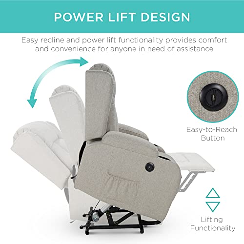 Best Choice Products Modern Linen Electric Power Lift Chair, Recliner Massage Chair, Adjustable Furniture for Back, Legs w/ 3 Positions, USB Port