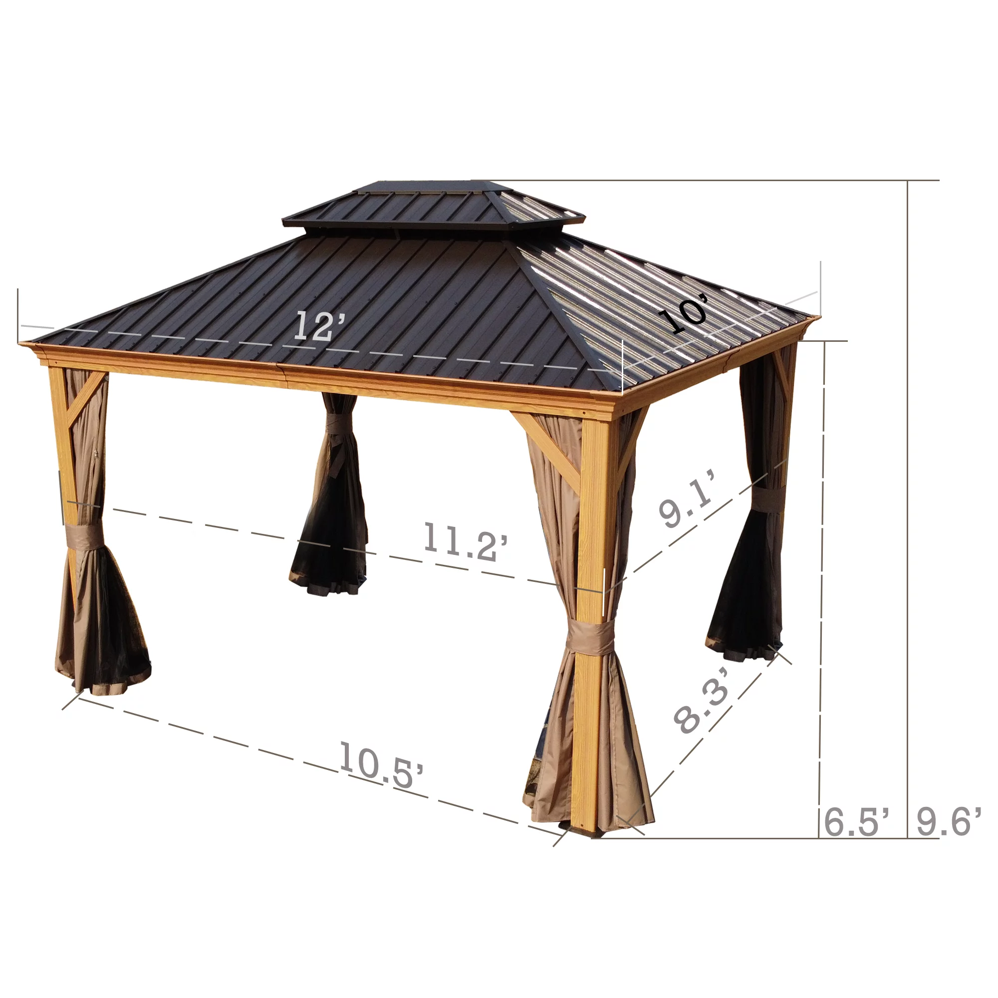 Kozyard Apollo Hardtop 12 ft. W x 10 ft.D Wood-like Hardtop Aluminum Gazebo ( Brown ) - Radiant Selections