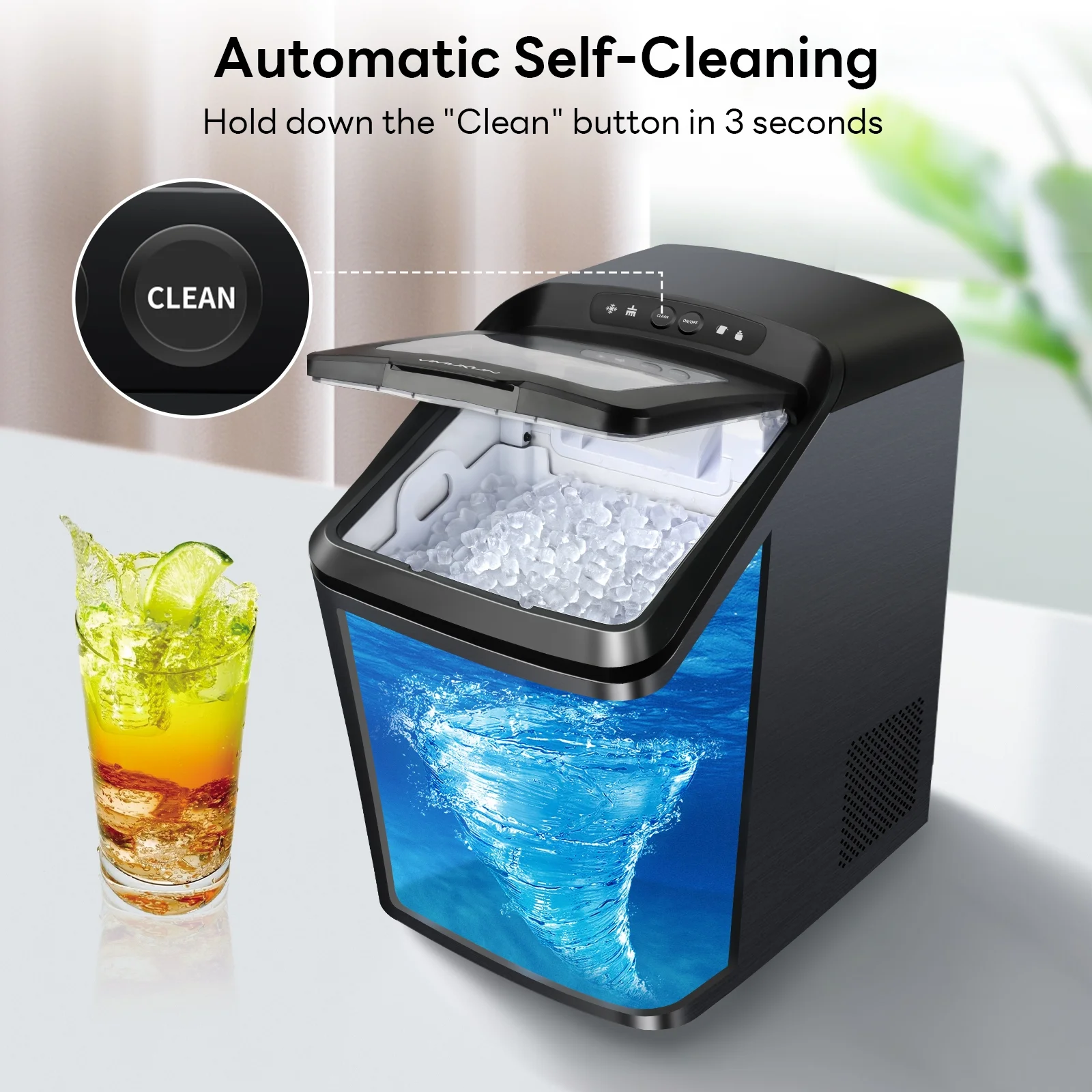 Ice Makers Countertop, Nugget Ice Maker Countertop, 30Lbs Per Day, Portable Pebble Ice Machine, Self-Cleaning