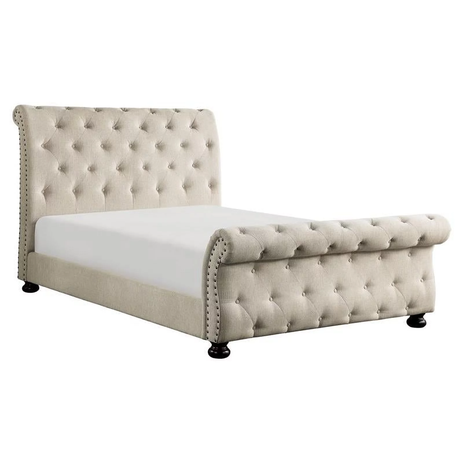 Lexicon Crofton Classic Wood Tufted Sleigh Bed, California King, Beige