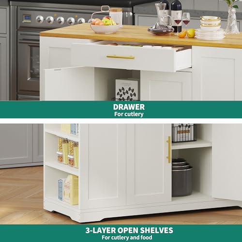 YITAHOME 53 inch Large Rolling Kitchen Island with Trash Can Storage Cabinet