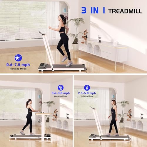 SupeRun 3 in 1 Folding Treadmills for Home Small, 3.0HP Under Desk Treadmill, Walking Pad Treadmill 300 lb Capacity with Remote & APP Control