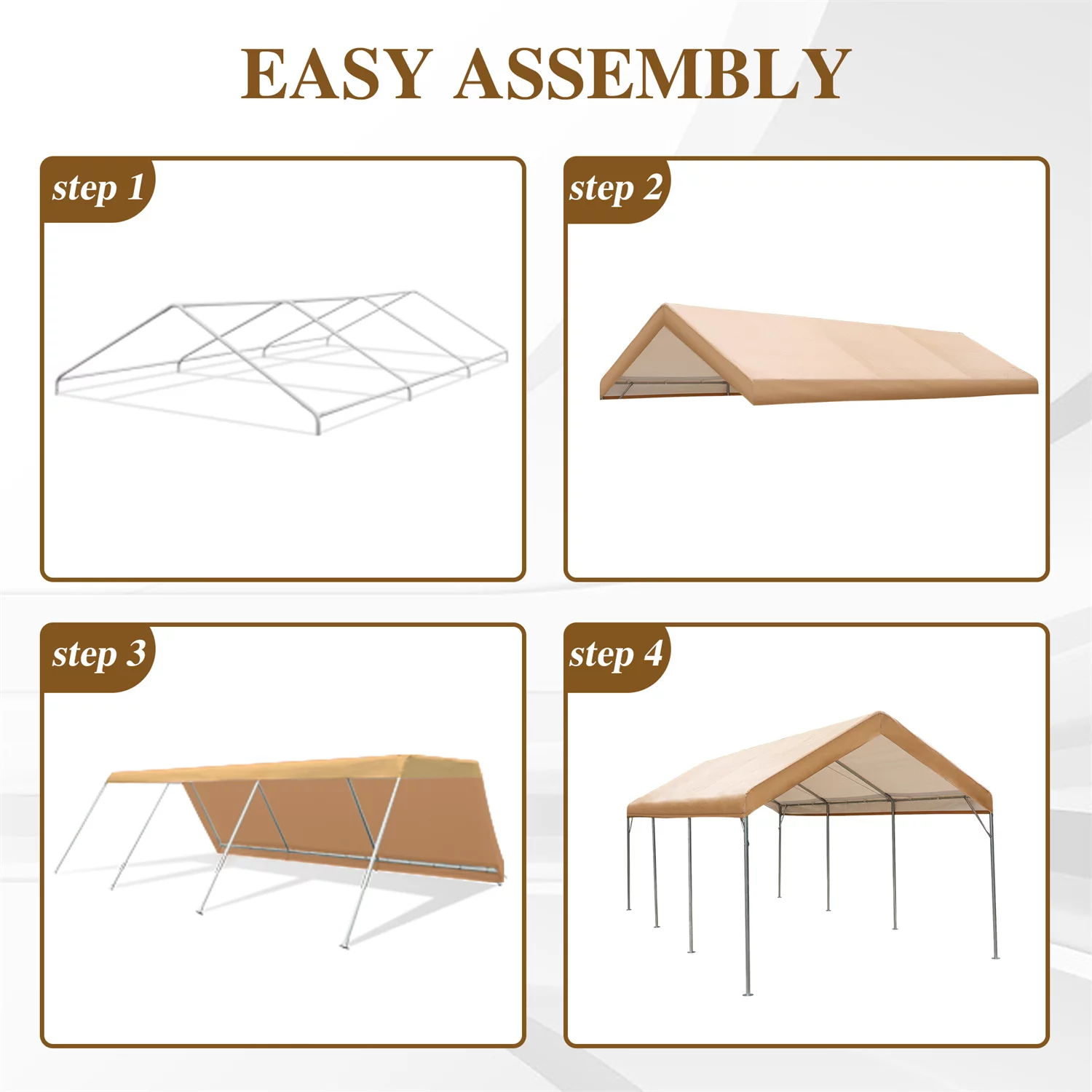 MF Studio 10' X 20’ Carport Heavy Duty Car Canopy Galvanized Car Boat Shelter with 8 Legs Beige