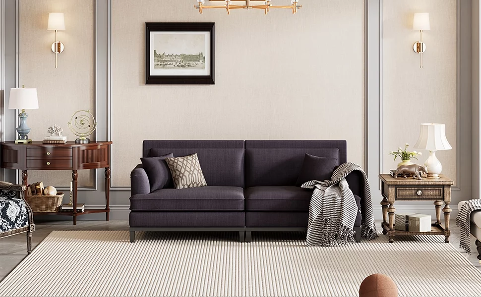 Churanty Modern Loveseat Sofa Upholstered Couch with 2 Pillows,Love Seats for Small Spaces Office Apartment,Grey