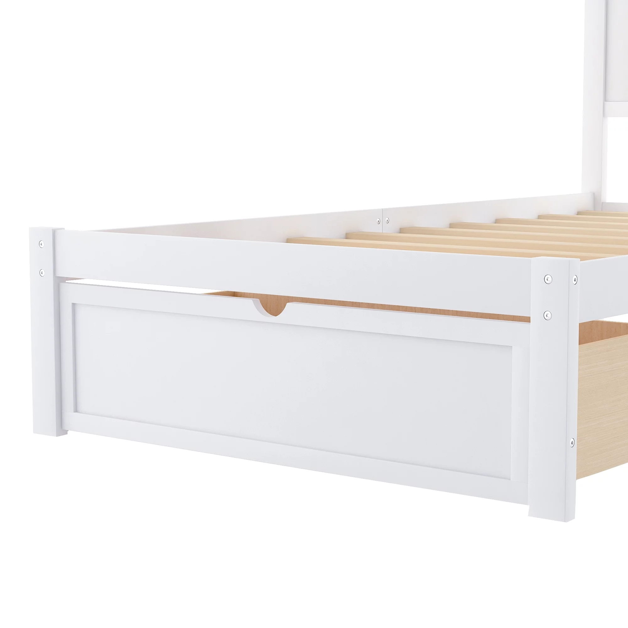 Twin Wood Platform Bed with Headboard & Big Storage Drawer for Kids, White