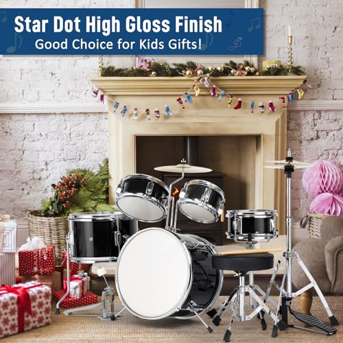 Ktaxon 5-Piece Complete Junior Drums Set, 14 Inch Beginners Drum Kit with Throne Stool, Pedal & Drumsticks, Kids Drums Musical Instruments W/Cymbal