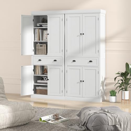 Tangkula 72" H Kitchen Pantry Cupboard Cabinet, Traditional Freestanding Large Tall Storage Cabinet with 2 Cabinets and Drawer, Adjustable Shelves