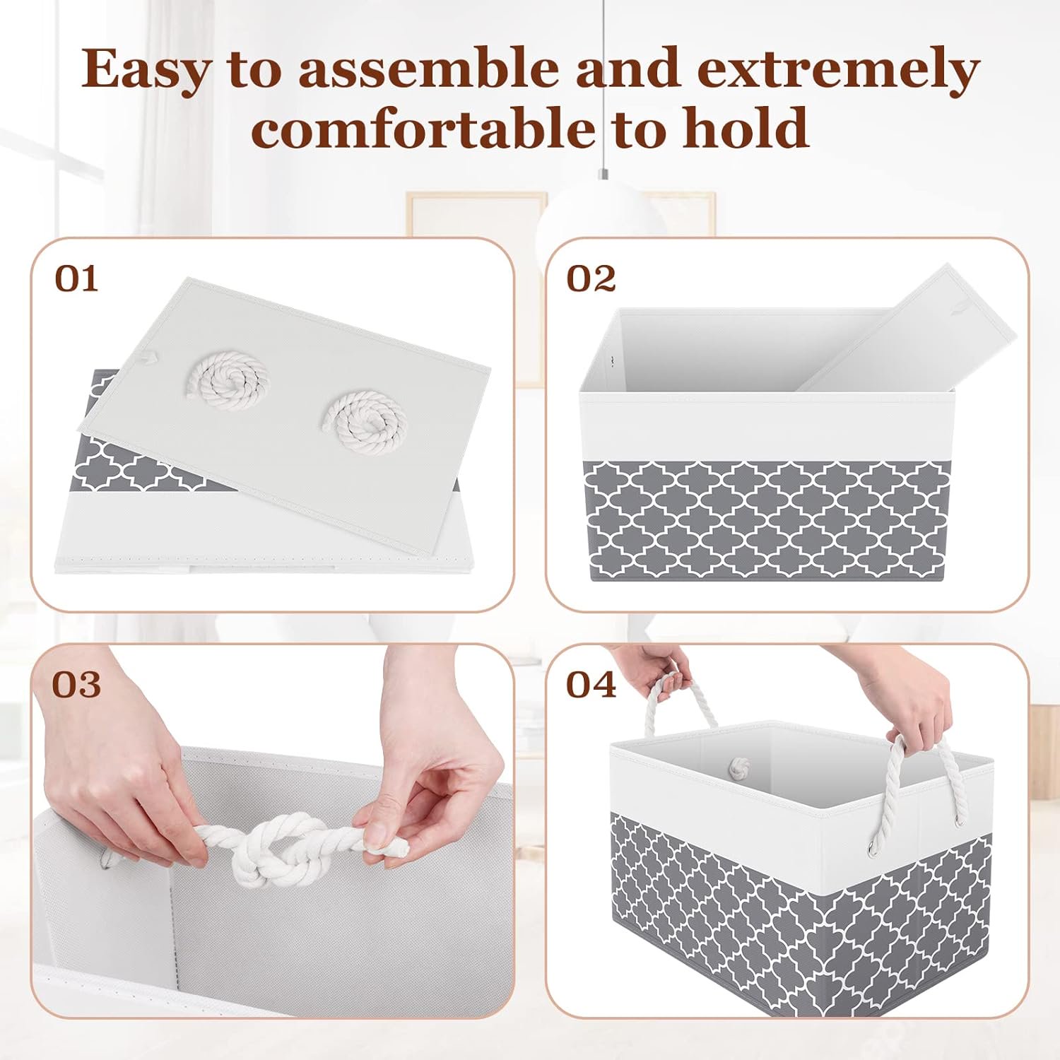 Storage Bins , Foldable Storage Baskets for Organizing Toys, Books, Shelves, Closet, Large Storage Box with Rope Handles, Sturdy Organizer Bins