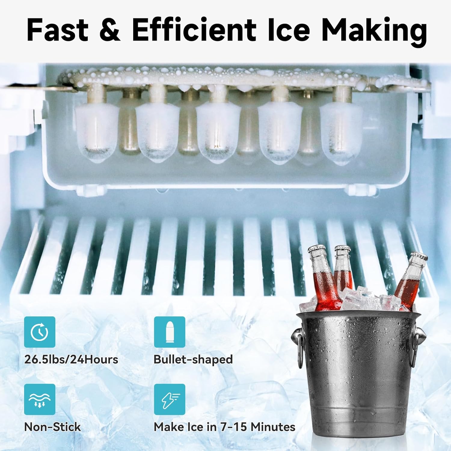 ICEPURE Water Dispenser with Ice Maker, 3-in-1 Hot and Cold Water Cooler with Built-in Bullet Ice Maker Machine, 26.5lbs/24H