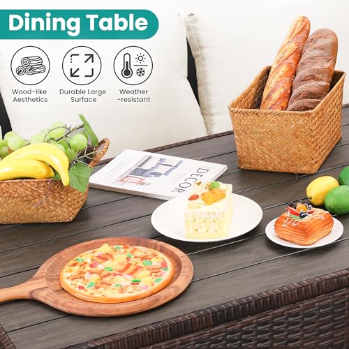Patio Furniture Set, 7 Pieces Outdoor Patio Furniture with Dining Table&Chair, All Weather Wicker Conversation Set with Ottoman