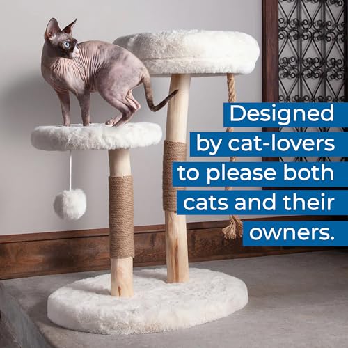 The Sanctuary Cat Tree - Luxury Cat Condo, Large Modern Indoor Tower with 3 Faux Fur Beds, Scratching Posts, and Toys for Cats