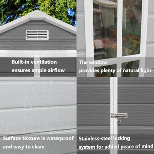6x4 FT Outdoor Storage Resin Shed with Floor,Waterproof Plastic Garden Bike Shed with Lockable Door, Sloped Roof, Vents & Windows
