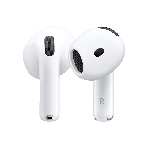 Apple AirPods 4 Wireless Earbuds, Bluetooth Headphones, Personalized Spatial Audio, Sweat and Water Resistant, USB-C Charging Case, H2 Chip