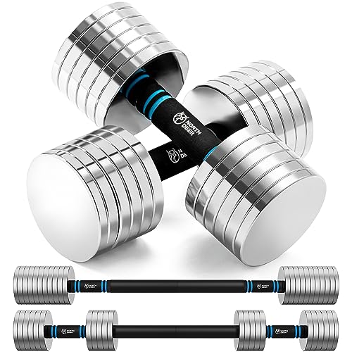 Northdeer V2.0 Upgraded Adjustable Steel Dumbbells 40LB / 60LB - 2 in 1 Dumbbell Barbell Set for Home Gym Workout - Compatible with V1.0 Dumbbells