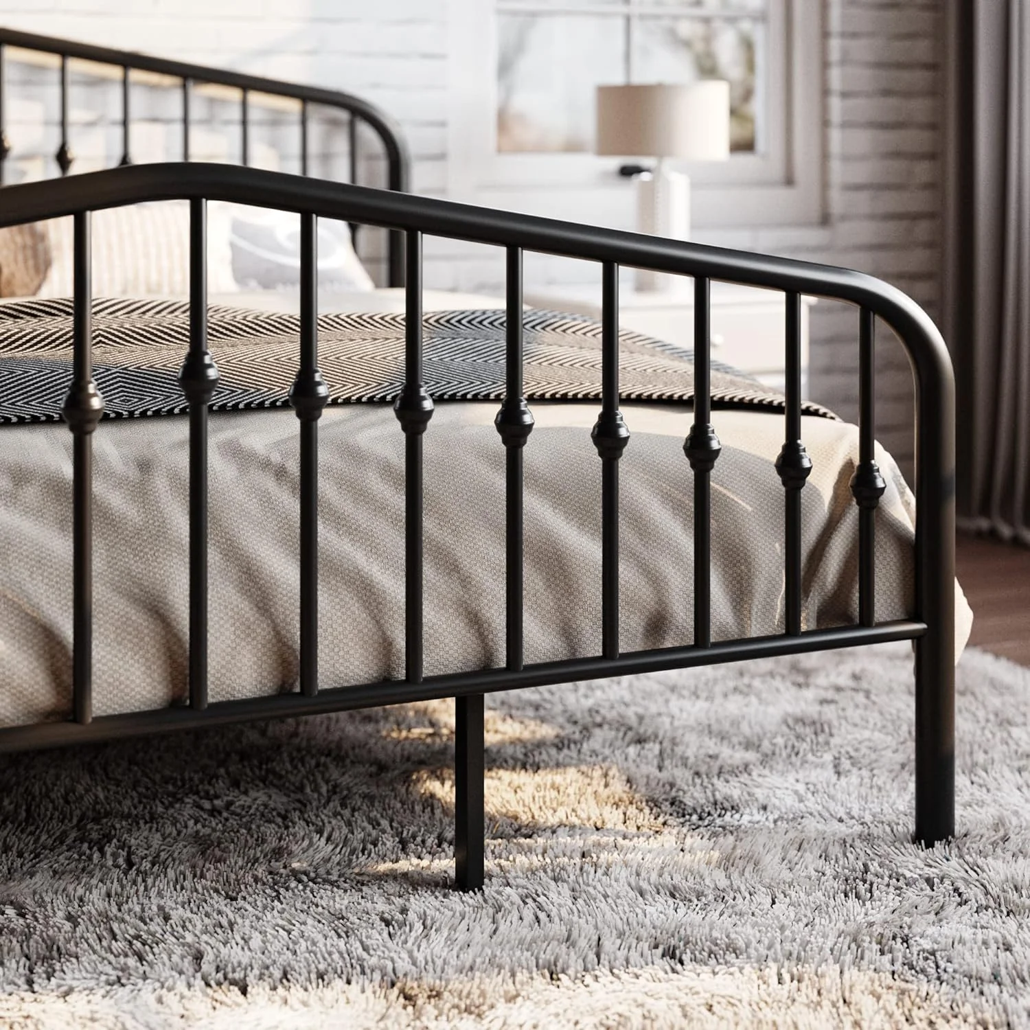 YINCHEN Queen Size Metal Platform Bed Frame with Victorian Style Wrought Iron-Art Headboard/Footboard, No Box Spring Required, Black