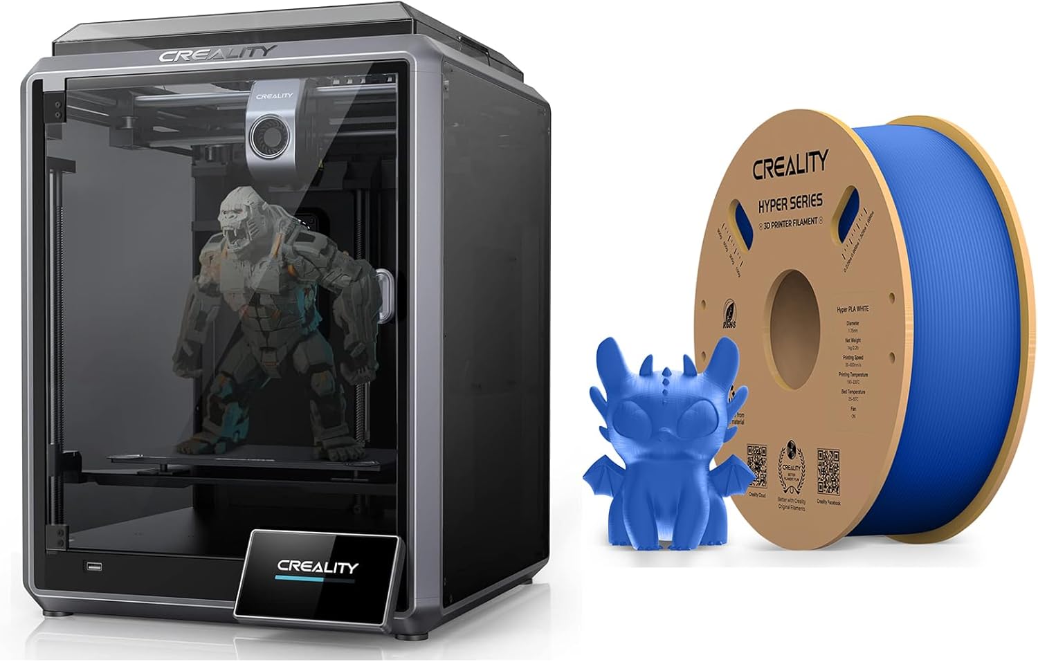 Creality K1 3D Printer 600mm/s Printing Speed 32mm³/s Max Flow Hotend 300°C High-Temperature Nozzle Direct Extruder Auto Leveling Self-Test with One