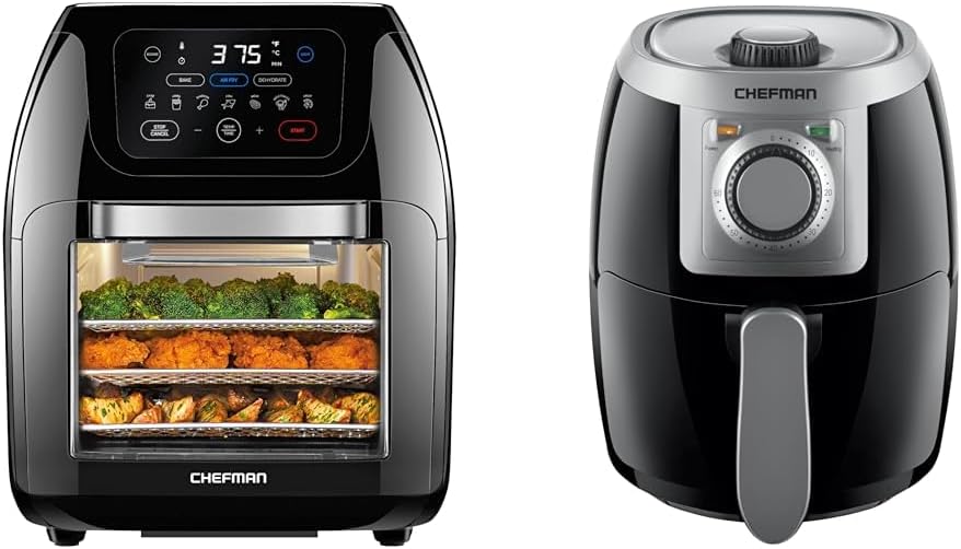 CHEFMAN Air Fryers with Rotisserie, Dehydrator, 10L & 2Qt Capacities, 17 Presets, 60 Min Timer
