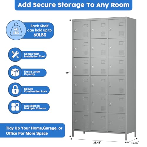 6 Door Metal Storage Locker 18 Hooks,Metal Locker for Employees with Lock for School Garage Office Gym Bedroom,Assembly Required
