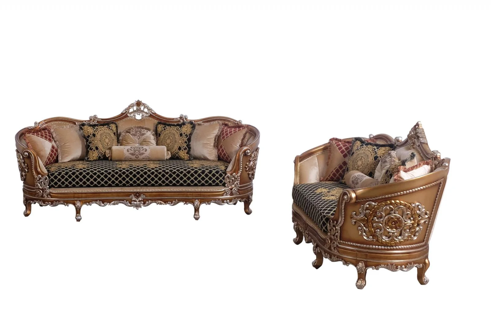 Luxury Black & Gold Wood Trim SAINT GERMAIN II Sofa Set 2 EUROPEAN FURNITURE