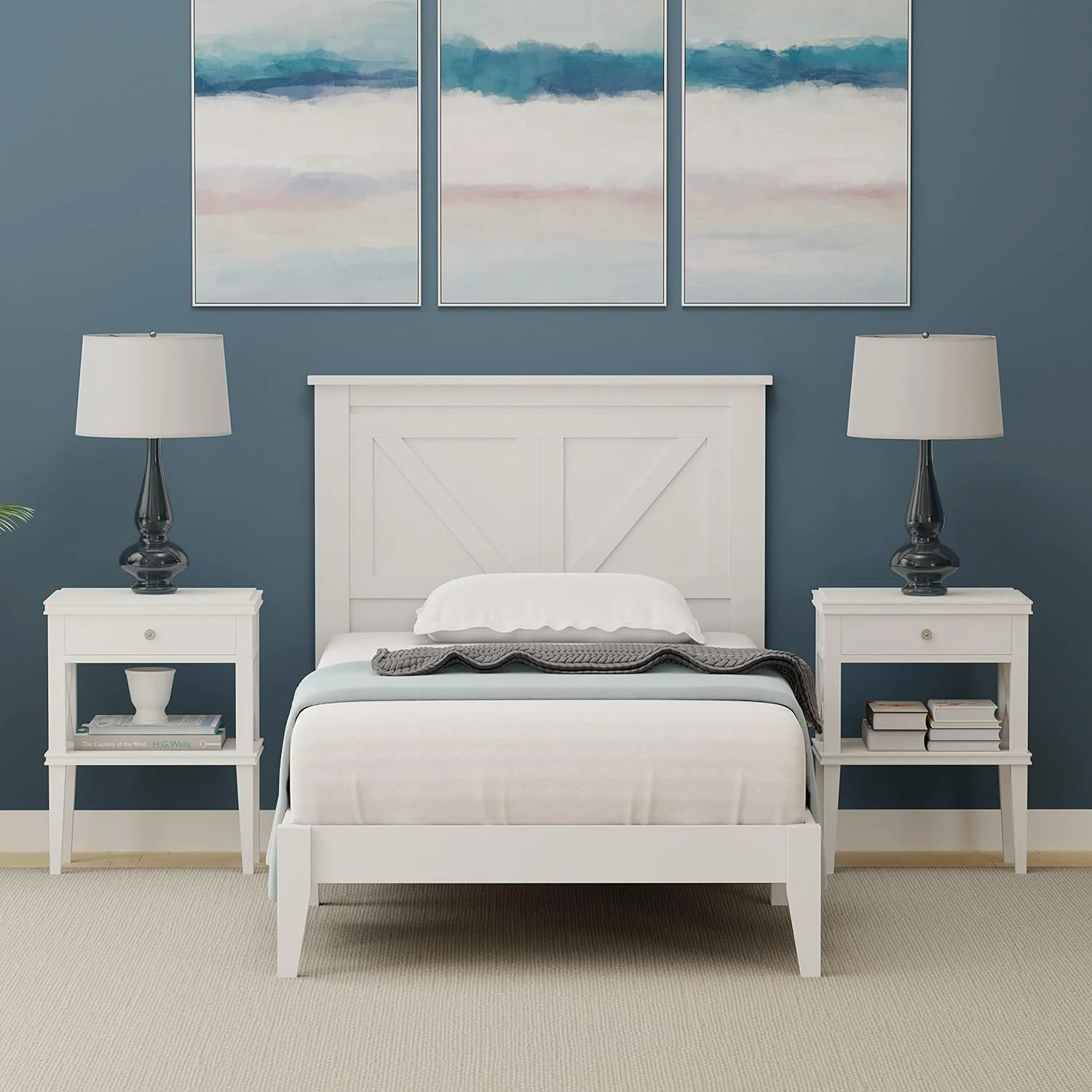 Farmhouse Solid Wood Platform Bed In - Gloss White