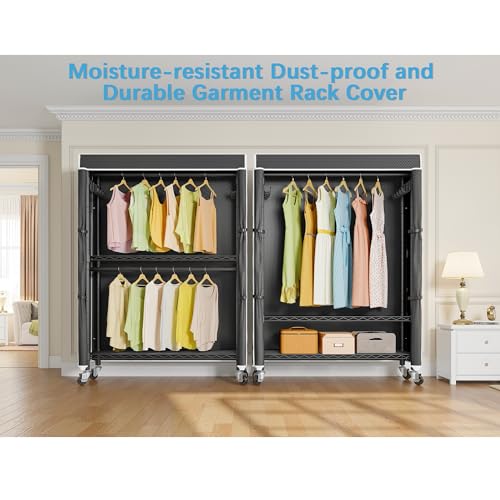 VIPEK R2C Medium Rolling Garment Rack with Cover Heavy Duty Clothes Rack Adjustable Clothing Rack for Hanging Clothes Portable Closets with Double