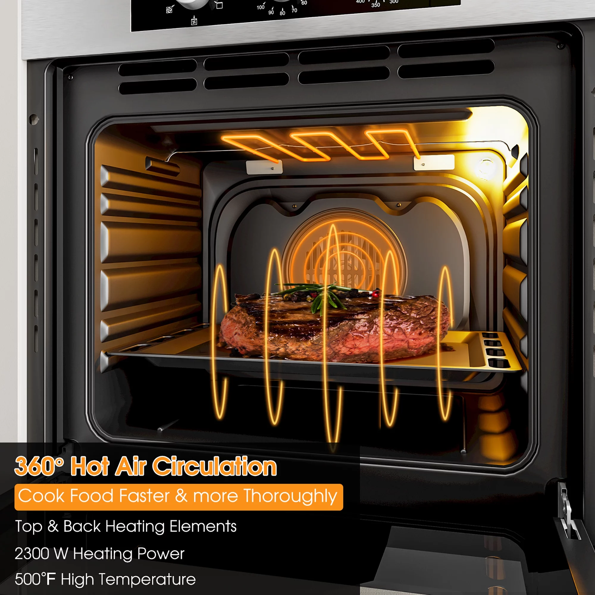 Costway 24'' Single Wall Oven 2.47Cu.ft Built-in Electric Oven 2300W w/ 5 Cooking Modes