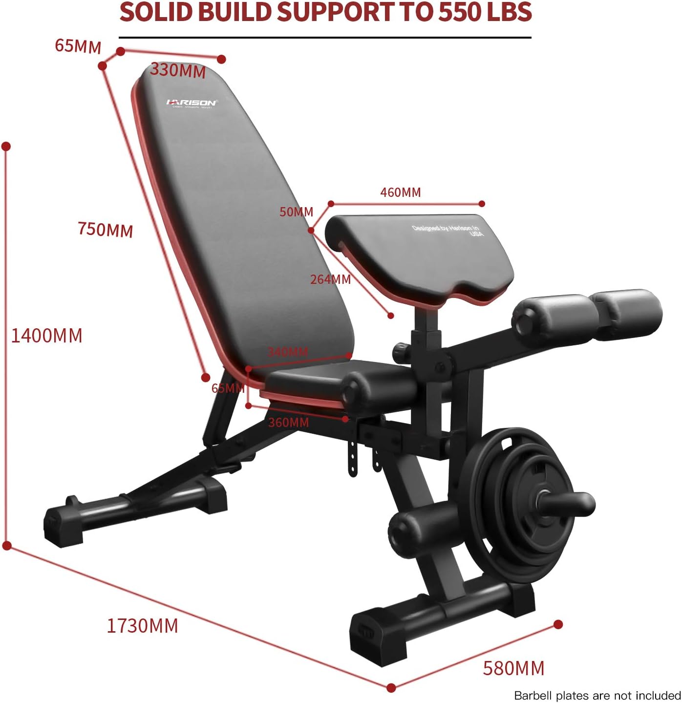 HARISON Adjustable Weight Bench with Leg Extension and Preacher Pad