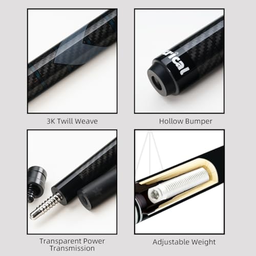 CRICAL Carbon Fiber Pool Cue Stick 58" Billiard Cue Sticks Professional Low Deflection Pool Sticks with 3/8 * 8 Pin Joint and 12.5mm Tip