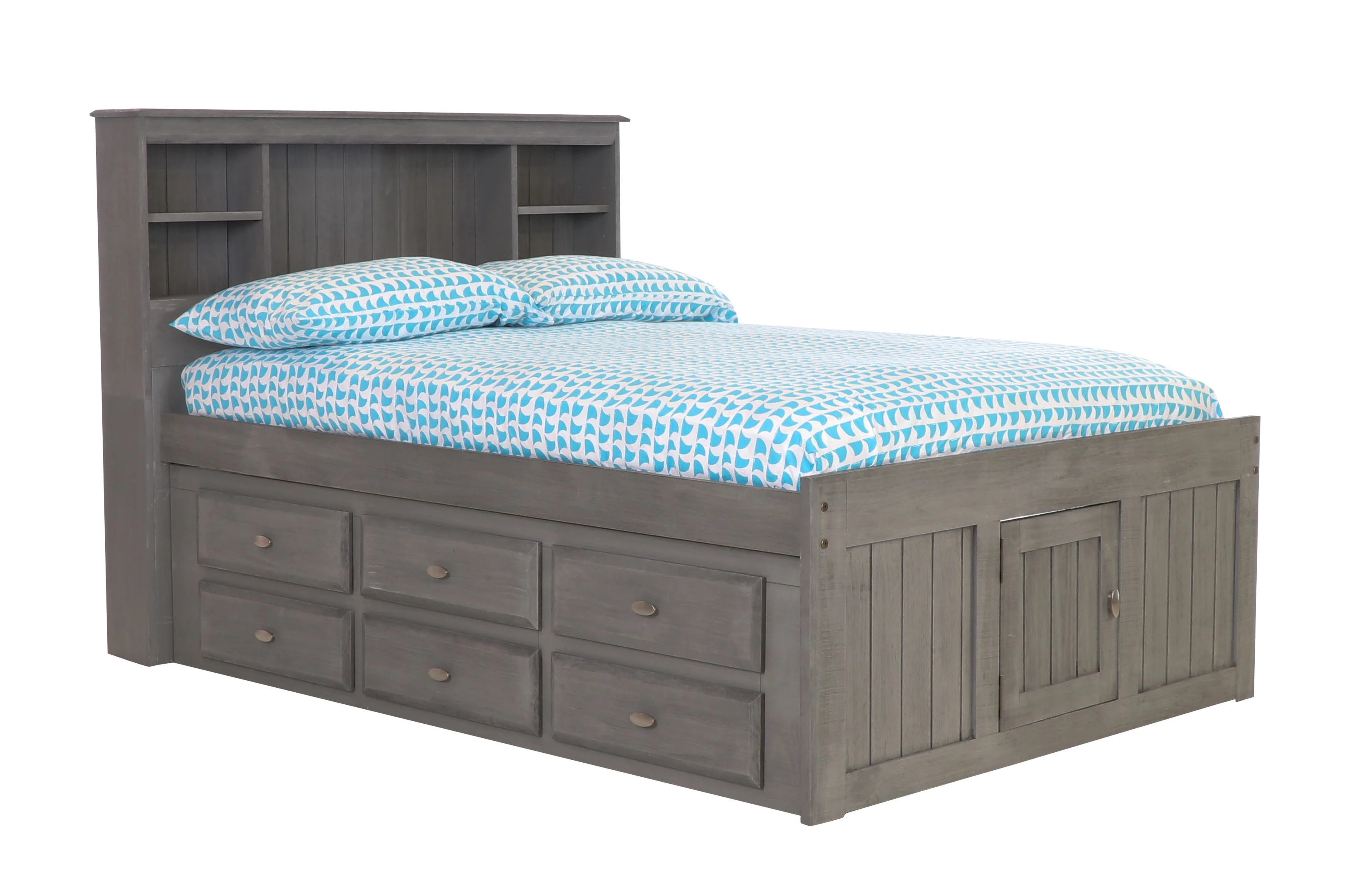Discovery World Furniture - Full Size Bed Frame with Headboard Bookcase Captain Bed with 6 Drawers, Full Size Bed with Storage, Charcoal