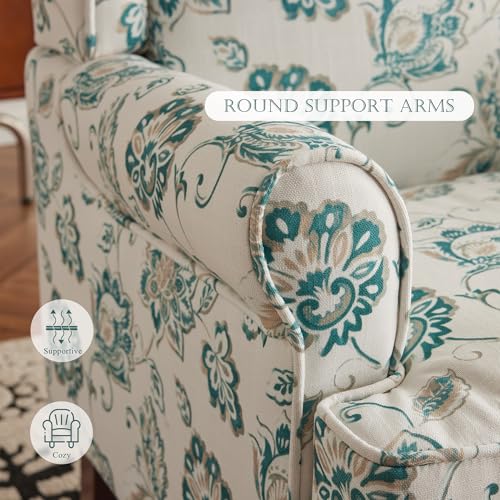 MELLCOM Floral Accent Chair, High Back Upholstered Armchair with Solid Legs, Leisure Single Sofa Chair for Living Room, Bedroom, Home Office