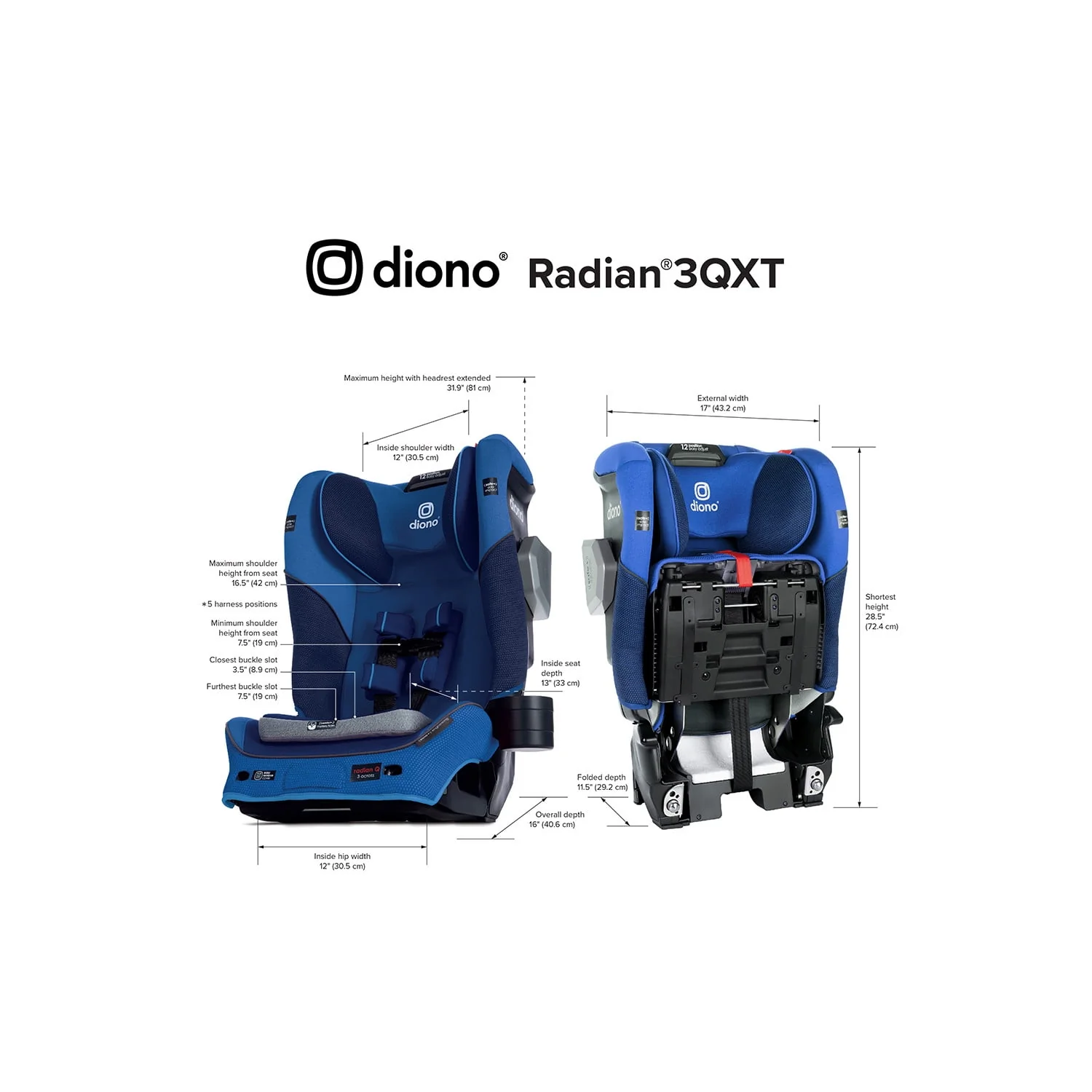 Diono Radian 3QXT SafePlus All-in-One Convertible Car Seat, Slim Fit 3 Across, Red