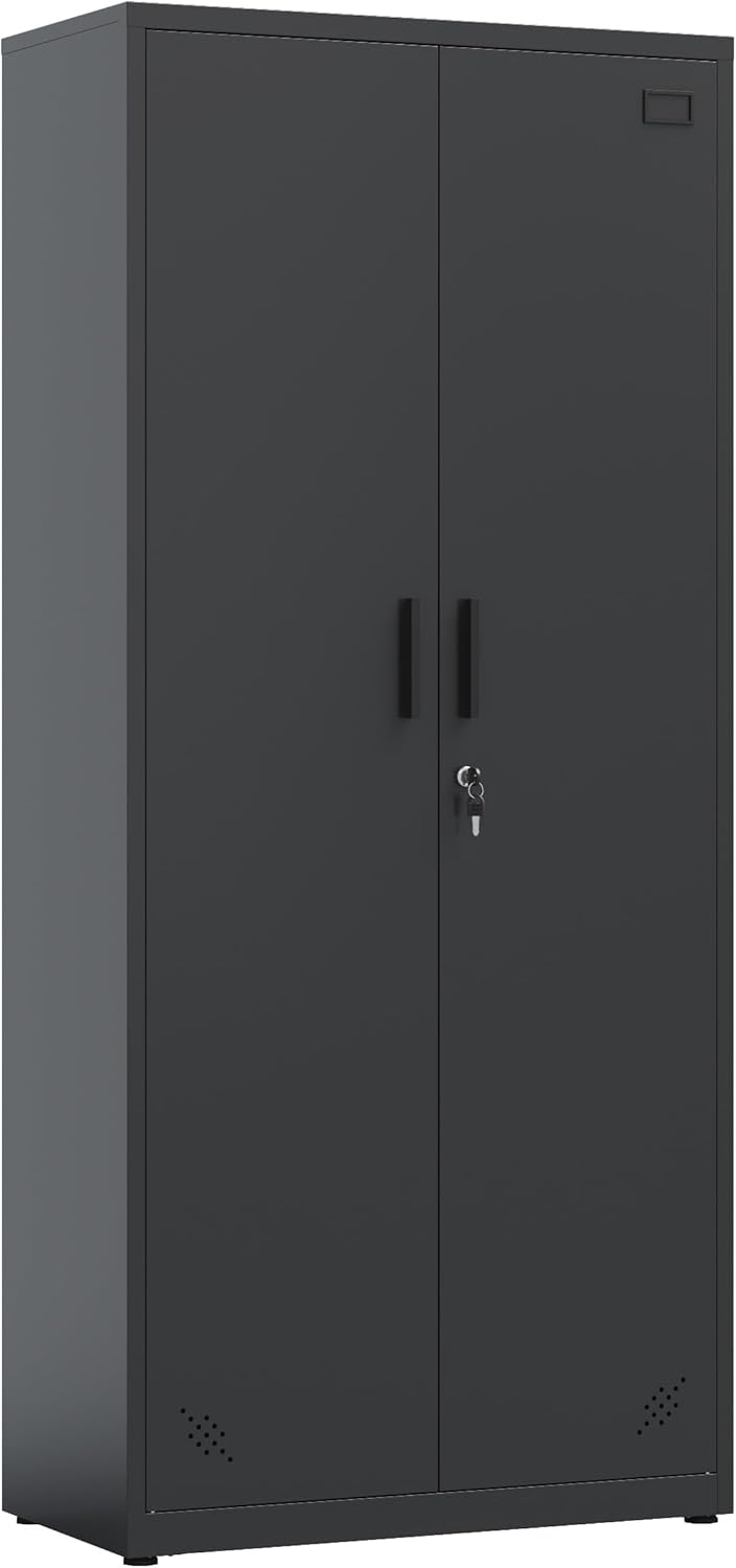 Metal Garage Storage Cabinet, Tall Locking Steel Storage Cabinet with 2 Doors and 4 Adjustable Shelves,Lockable Storage Cabinet for Home, Office