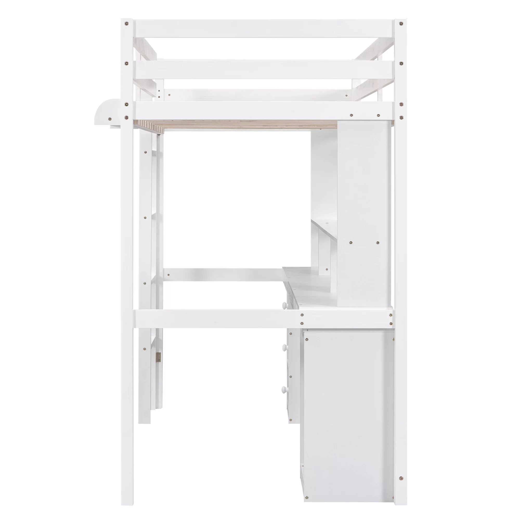 Euroco Twin Size Loft Bed with Built-in Desk, 3 Drawers and USB Charging Station, LED Light Under Bed Space