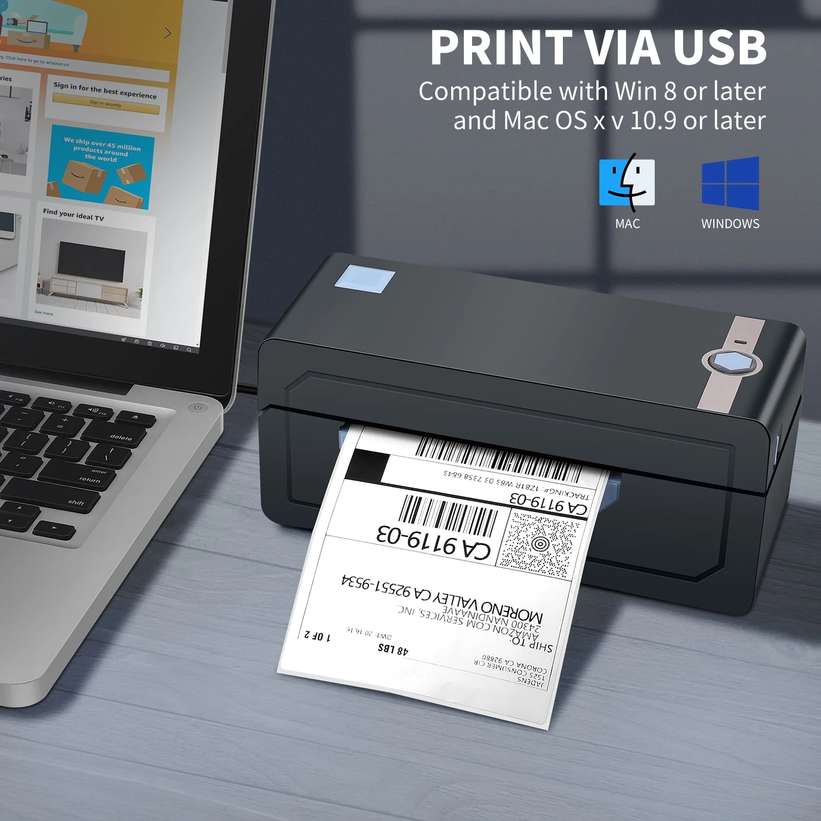JADENS Thermal Label Printer, 4''x6'' Bluetooth Label Printer for Shipping Packages, Compatible with Windows Smartphone
