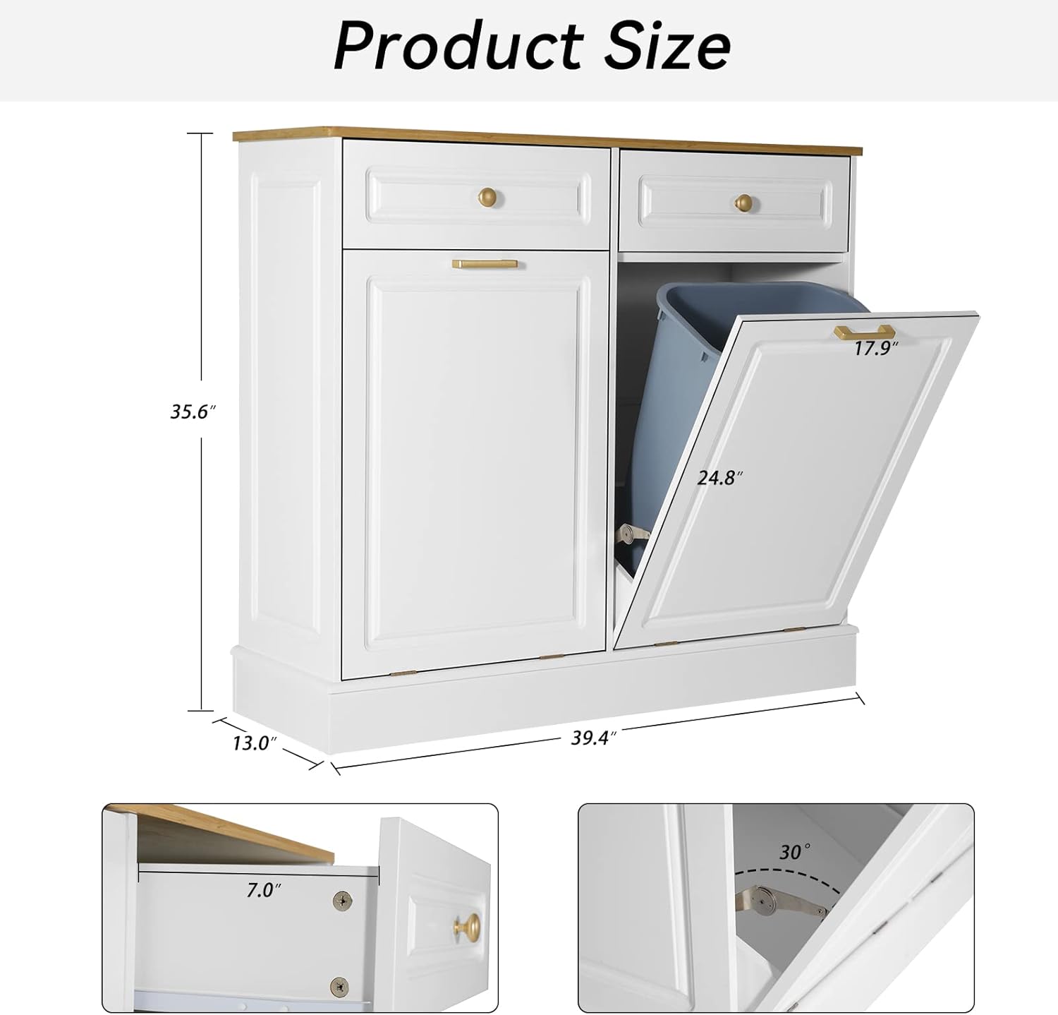 UEV Double Kitchen Trash Cabinets,Two Tilt Out Trash Cabinets with Solid Hideaway Drawers