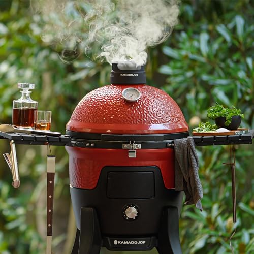 Kamado Joe Pellet Joe Grill, Classic Joe, 18-inch Ceramic Wood Pellet Grill and Smoker with Cart, Side Shelves