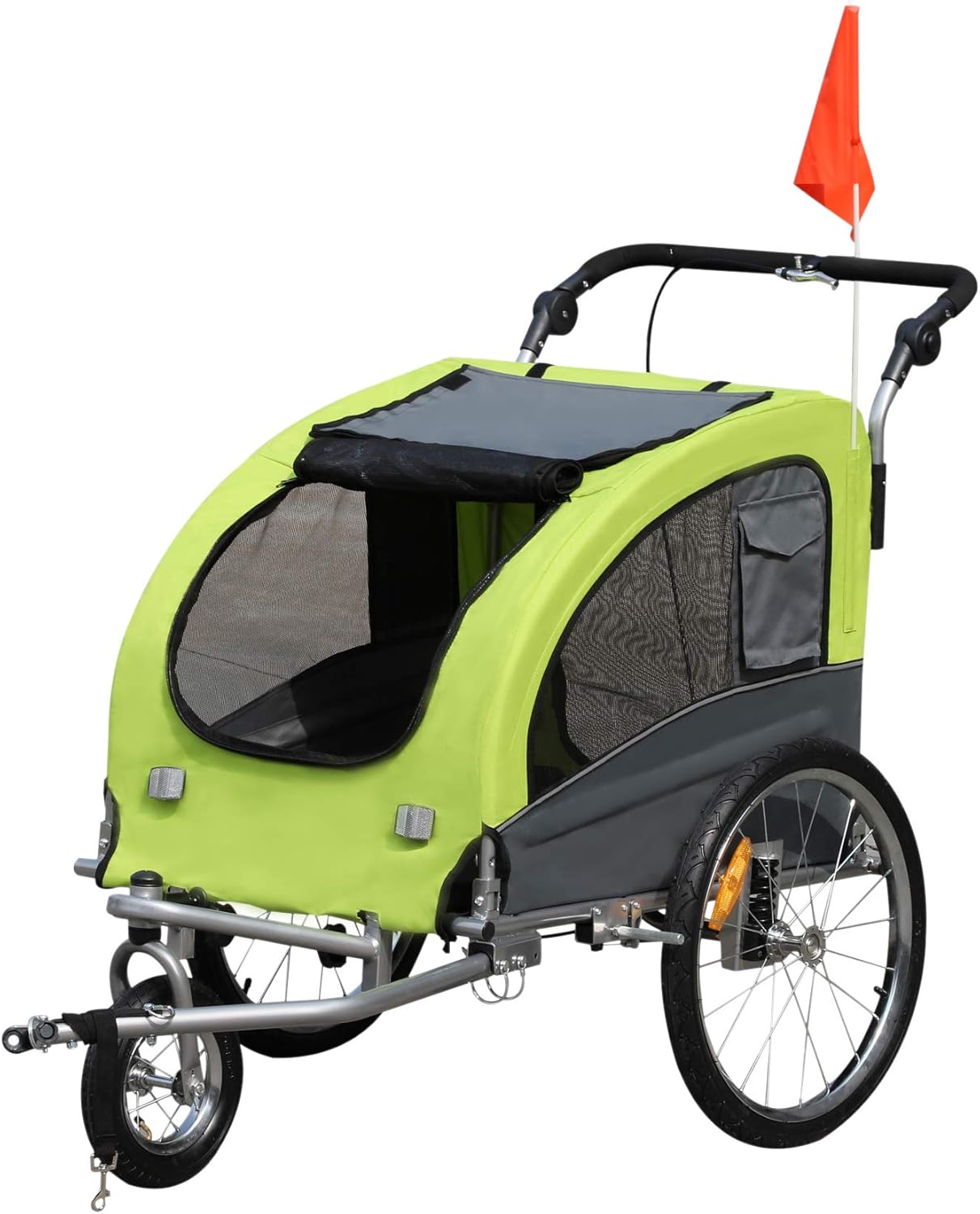 Aosom Dog Bike Trailer 2-in-1 Pet Stroller with Canopy and Storage Pockets, White