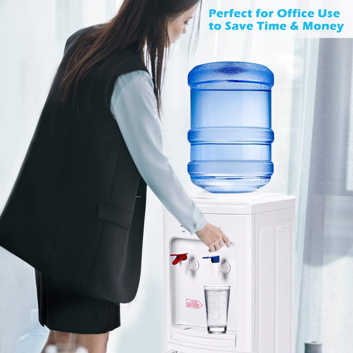 COSTWAY Water Cooler Dispenser for 3-5 Gallon Bottle, Top Loading Hot and Cold Water Dispenser with Storage Cabinet, Child Lock