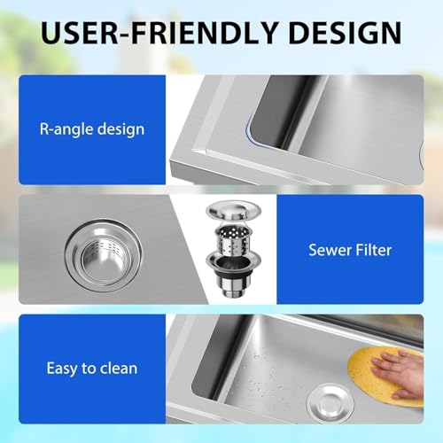 28"x20"x34" Stainless Steel Utility Sink, Freestanding Single Bowl with Hot & Cold Water Faucet