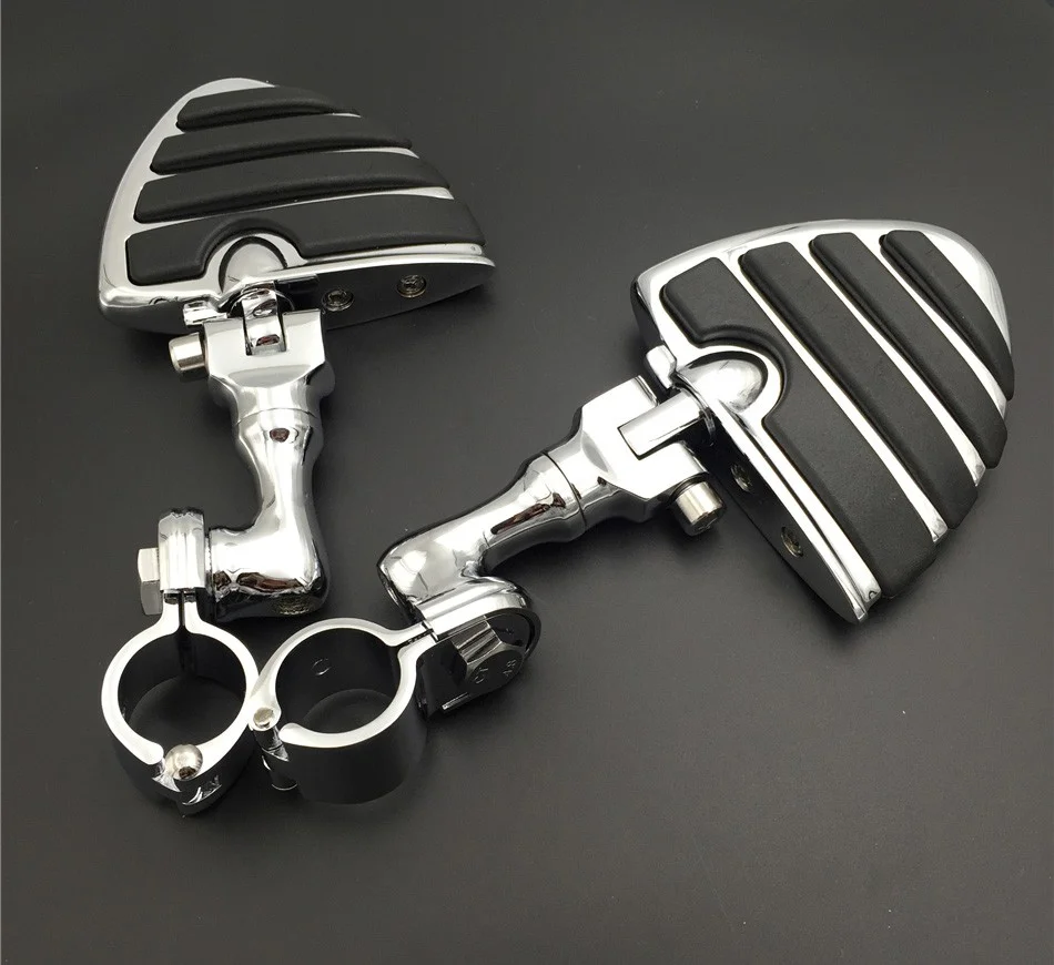 HTT-MOTOR Chrome Short Angled Peg Mounting Kit with U Shape Foot Peg Footrest For Bike with 1 inch (1") 25mm Front Engine Guard Frame Tube Iron 883