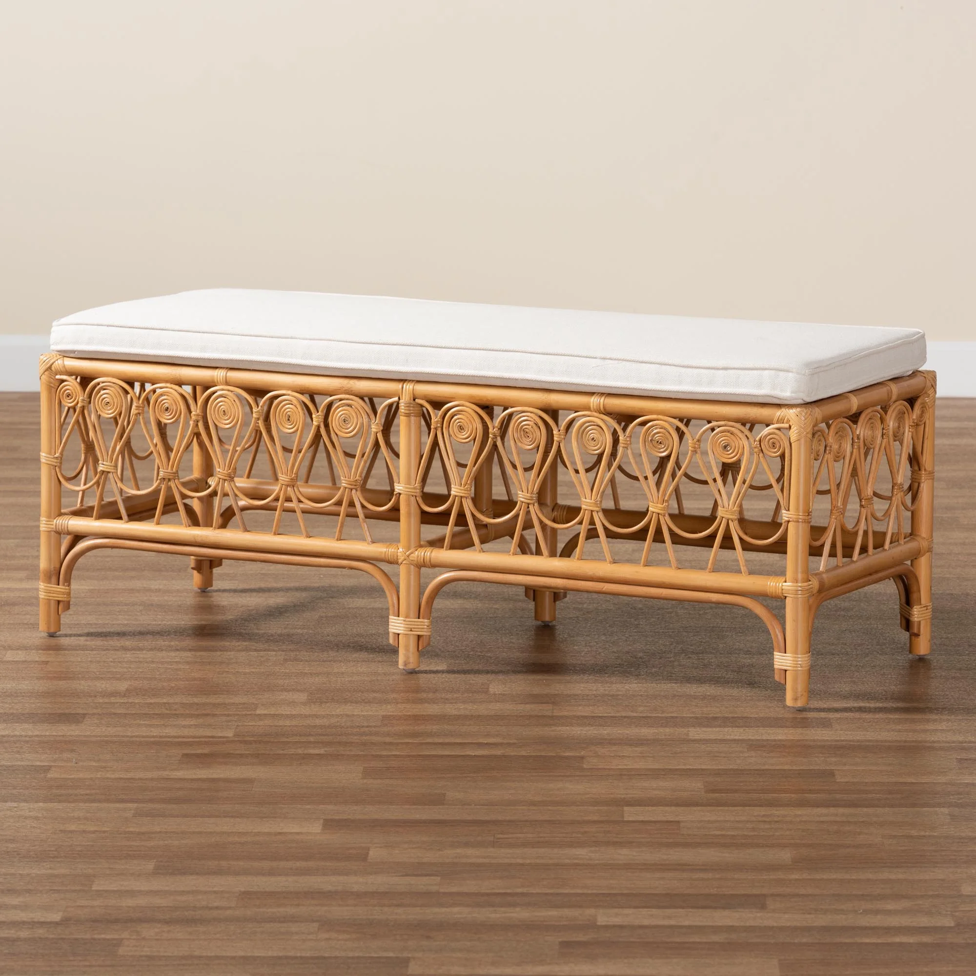 bali & pari Ibiza Modern bohemian Natural Brown Rattan Bench