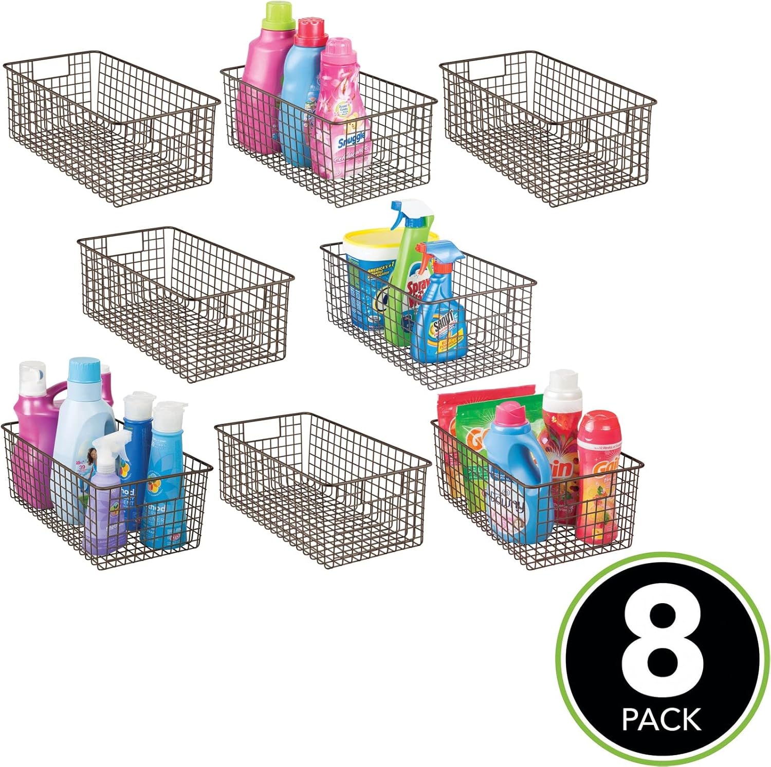 mDesign Household Deep Metal Wire Storage Organizer Bin Basket, Built-in Handles - Laundry Room, Kitchen Cabinets, Pantry, Closets, Bedrooms