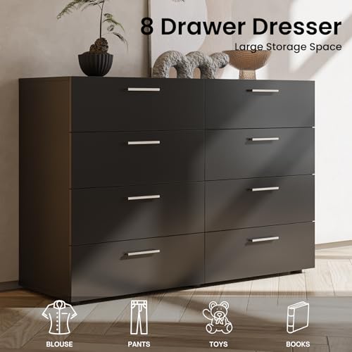 6 Drawer Dresser for Bedroom, Black Dresser Chest of Drawers, Wooden Bedroom Dresser TV Stand, Large Dresser Storage Chest with Deep Drawers