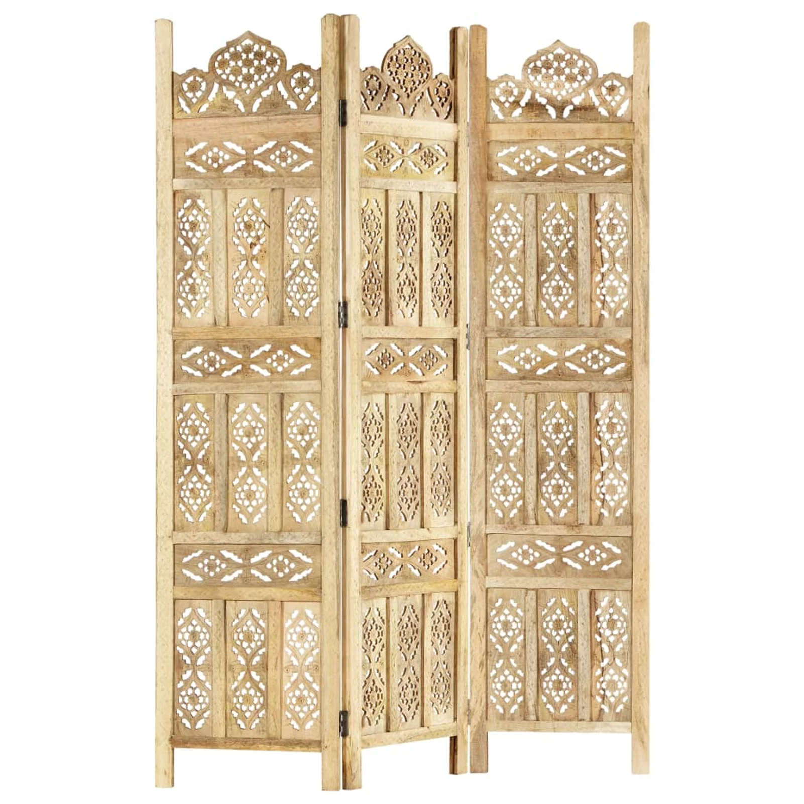 moobody Hand Carved 3-Panel Room Divider Freestanding Room Partition Panel Folding Screen Mango Wood for Bedroom, Bathroom, Living Room, Dining Room