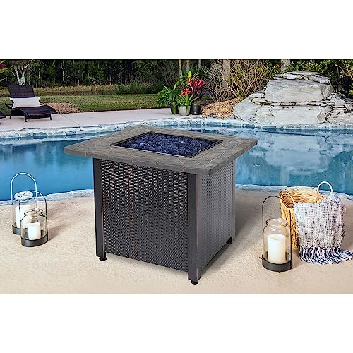 Endless Summer 30-Inch Square 30,000 BTU Propane Outdoor Fire Pit Table with Resin Mantel, Steel Base, Blue Fire Glass