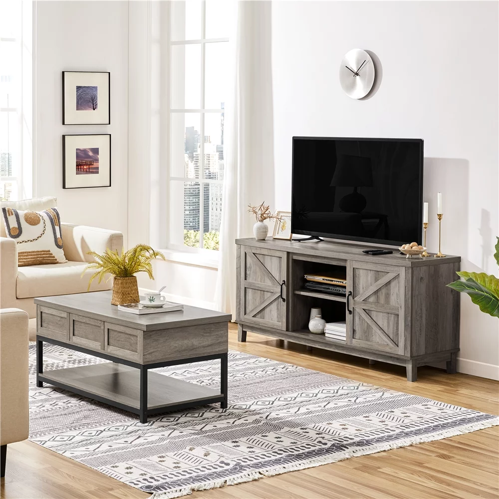 Alden Design Farmhouse Storage TV Stand for TVs up to 65", Gray