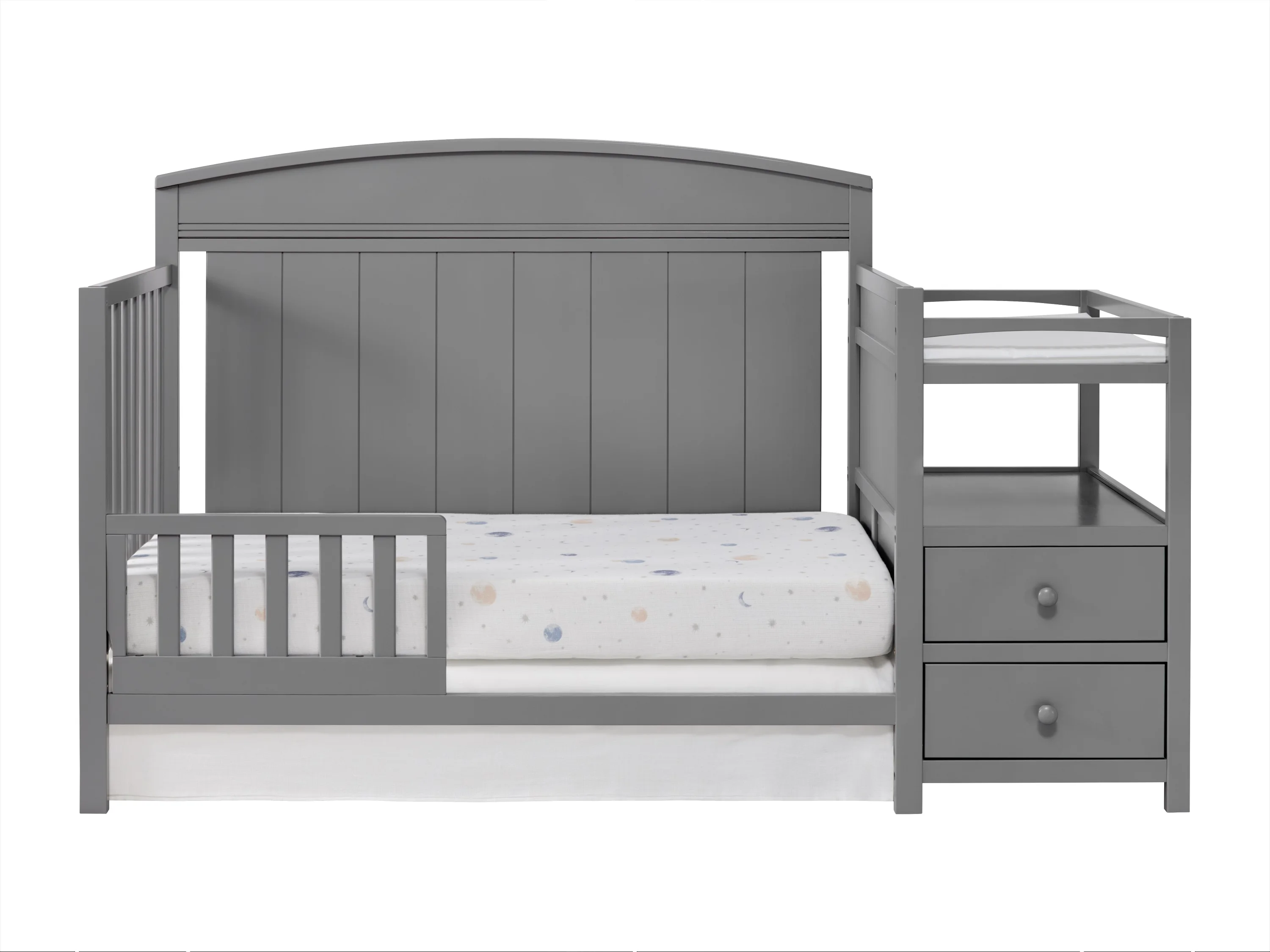 Oxford Baby Pearson 4-in-1 Convertible Crib & Changing Station, Dove Gray, GREENGUARD Gold Certified, Wooden Crib