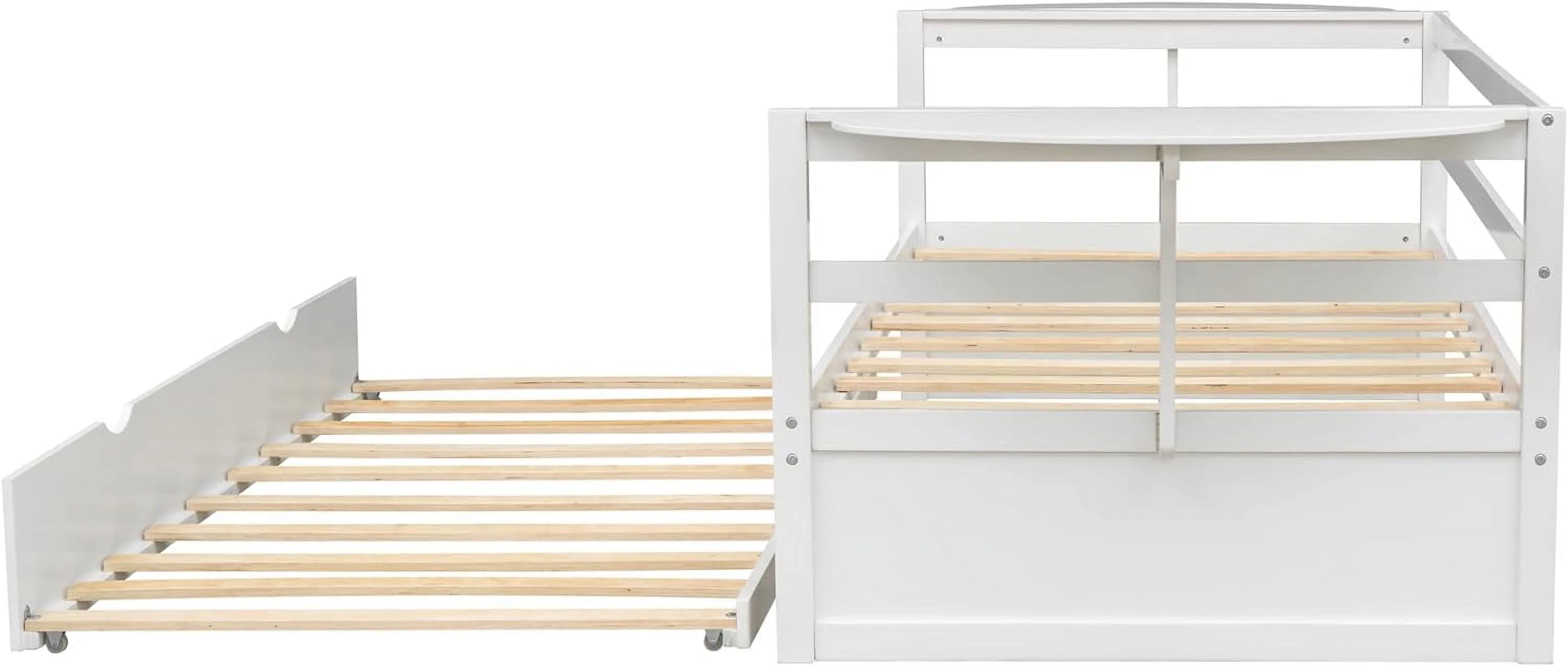 Size Daybed With Trundle, Solid Wood Daybed Frame With Foldable Shelves On Both Sides, For Kids Teens Guests. Bedroom Living Room Furniture (, White)