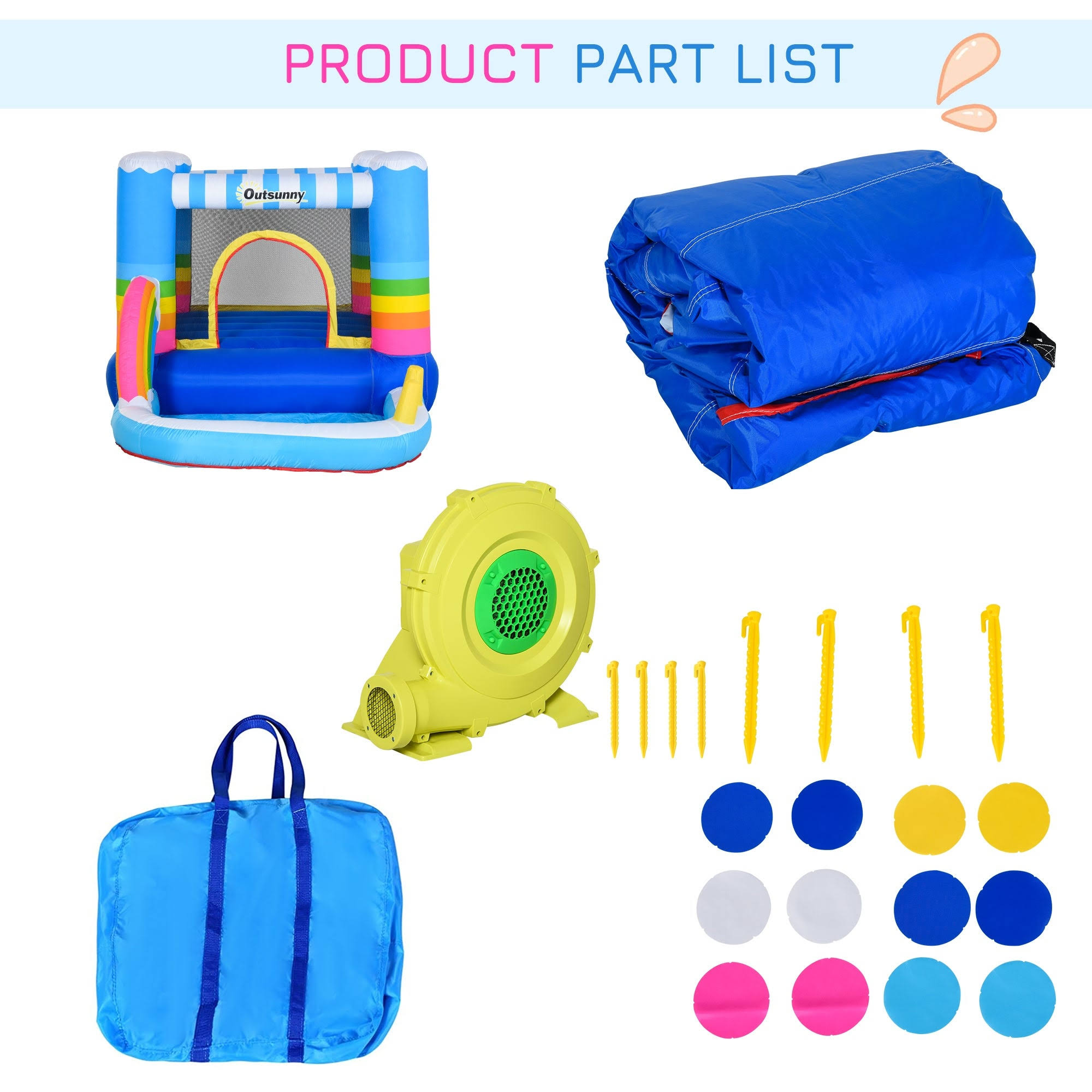 Outsunny 2-in-1 Kids Inflatable Bounce House Jumping Castle with Trampoline and Pool, with Carry Bag u0026 Inflator Included