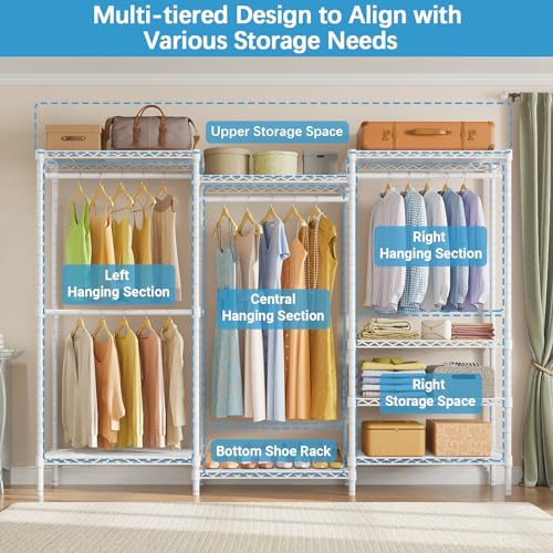 VIPEK V5 Portable Closet Wardrobe Heavy Duty Clothes Rack, Freestanding Clothing Rack with 4 Hang Rods & 8 Shelves, Adjustable Closet Racks